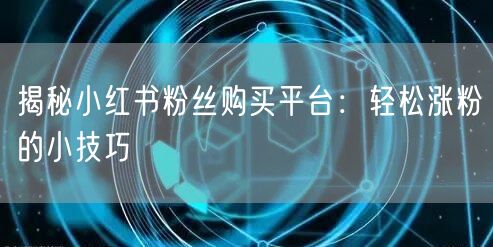 揭秘小红书粉丝购买平台:轻松涨粉的小技巧